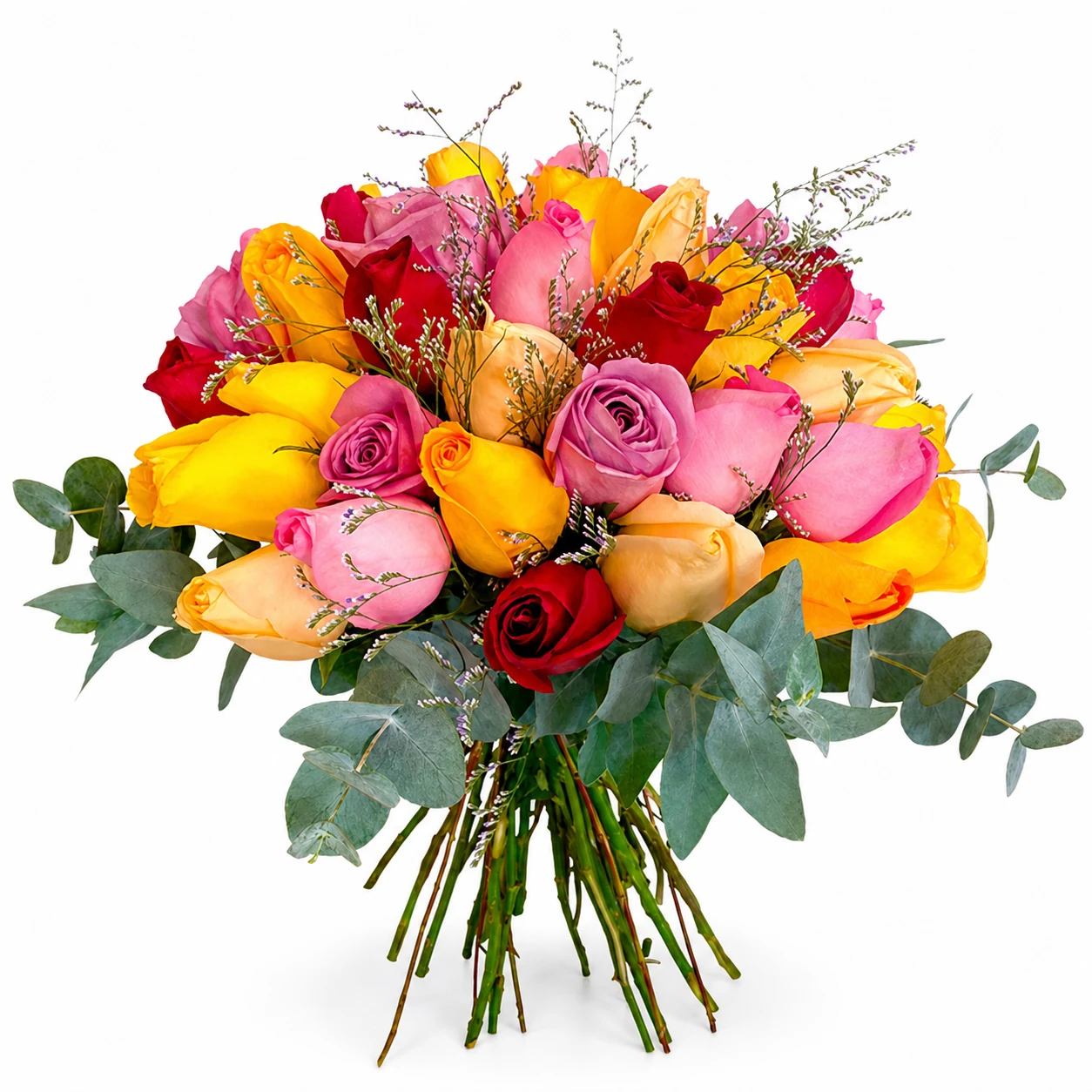 BUQUÊ LUXURIA  - 40 ROSAS COLORIDAS COLOMBIANAS