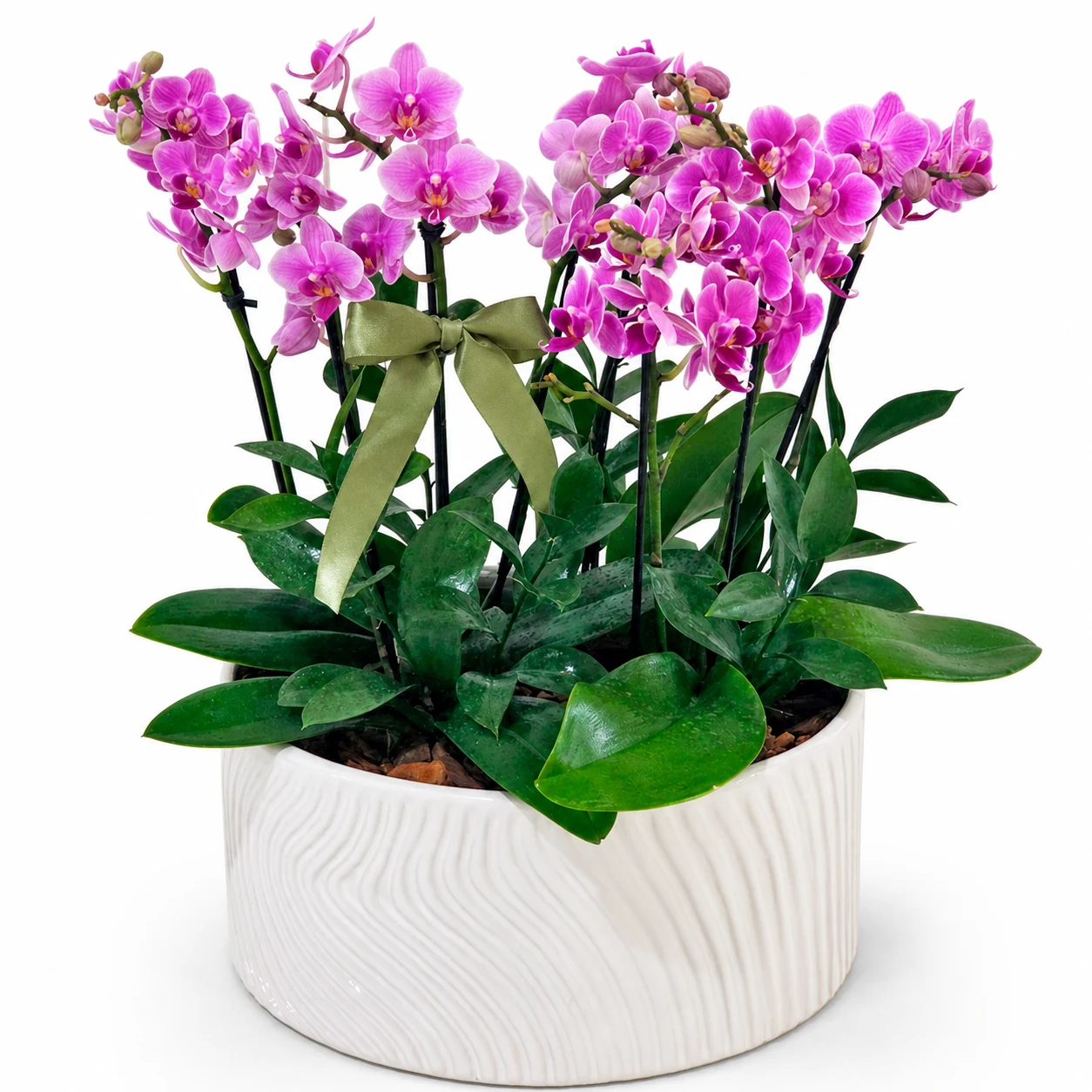 Cerâmica Branca com 4 Mini Orquiídeas lilas