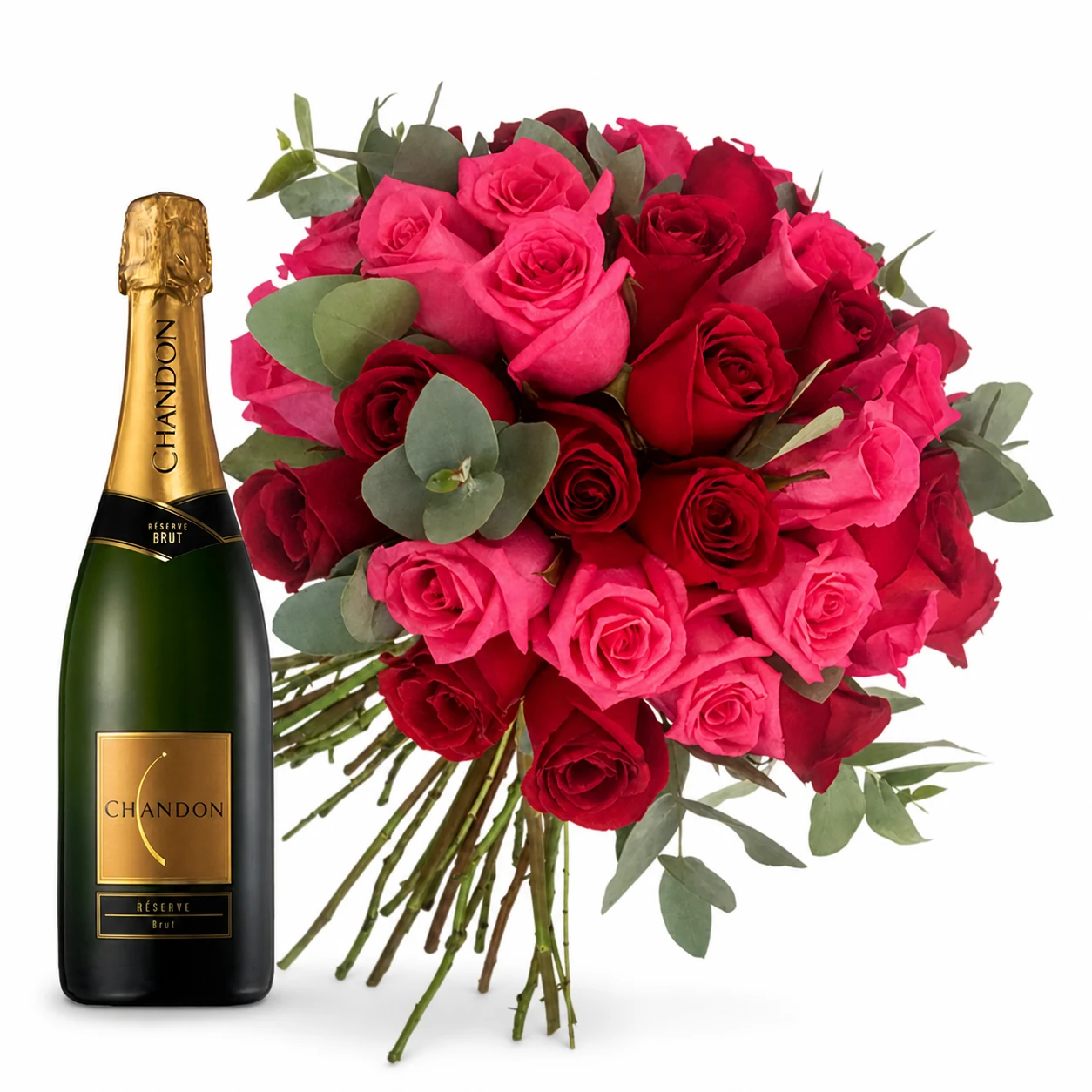 BUQUÊ DOS NAMORADOS  E CHANDON - 40 ROSAS COLOMBIANAS | Flowerland, floricultura com entrega no Rio de Janeiro