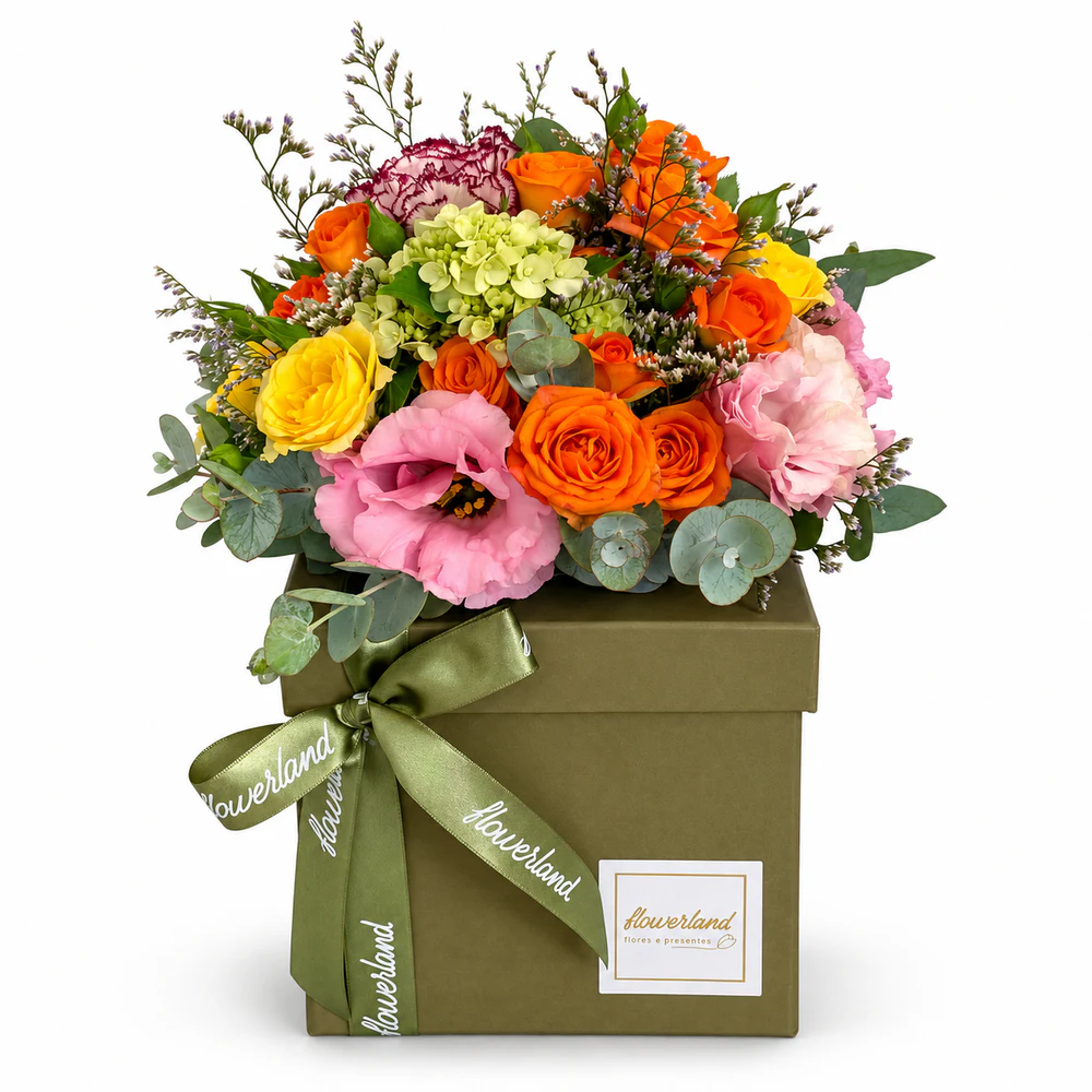 Caixa Lux Arco-Íris – Flower Box de Flores Coloridas