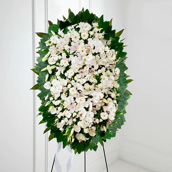 COROA DE FLORES BRANCA LUXO COM ORQUÍDEAS