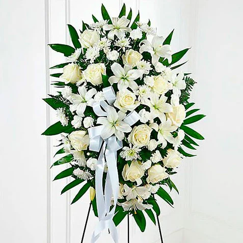 COROA FUNERAL BRANCA 100cm A x 60 cm L