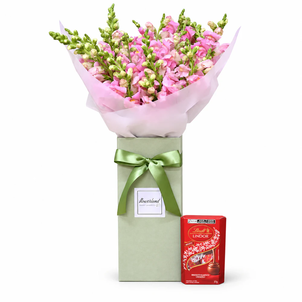 Flower Box Linda Demais Cor de Rosa e Lindt 38g
